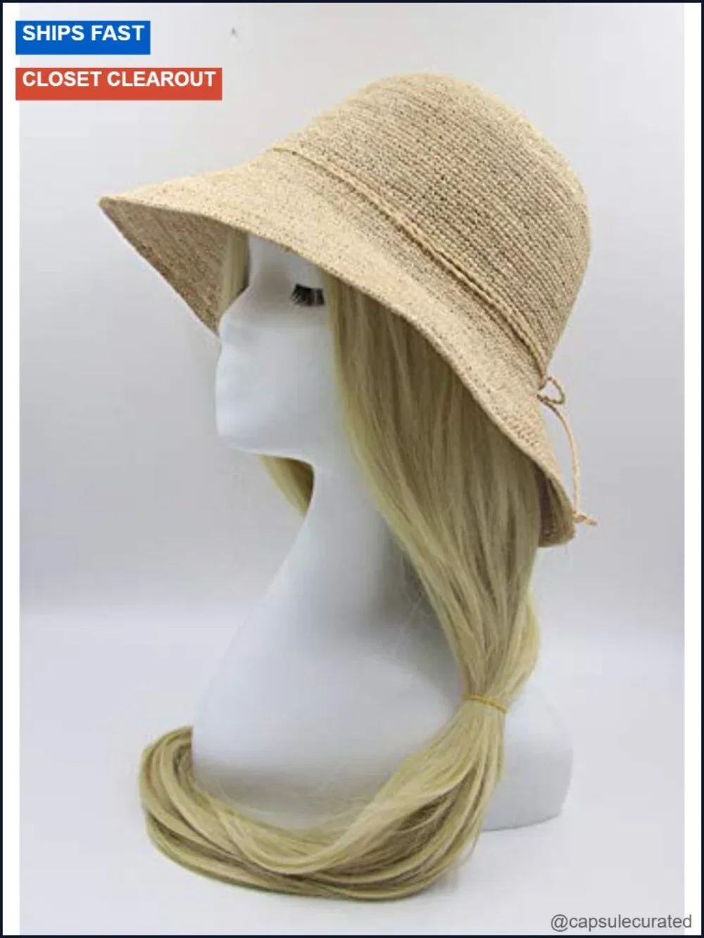 Women's Straw Bucket Hat Beach Sun Protection Wide Brim Packable Adjustable